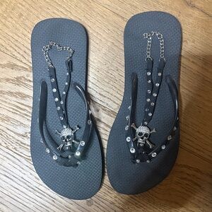 Black Skull Accent Flip Flops